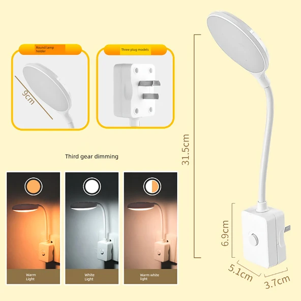LED Yatak Lambası - Yuvarlak Tripod - Sarı + Beyaz İki Renk Dimmer