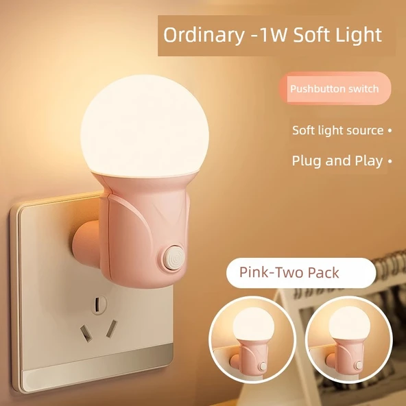 LED Yatak Lambası - 1W Klasik Sevimli Pembe - 2 Paket