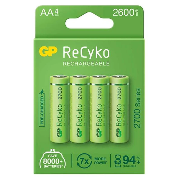 GP Recyko AA 2600 mAh Şarjlı 4'lü Pil GP270AAHCE-2EB4 (GPRHC272E001) - Resim 3