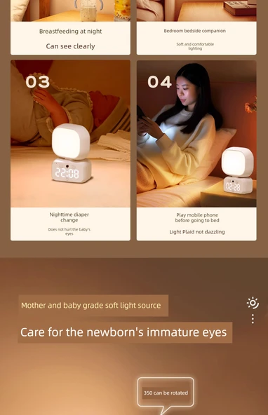 Uzaktan Kumandalı LED Gece Lambası - Üç Renk Sıcaklık - Saat Yok - 10