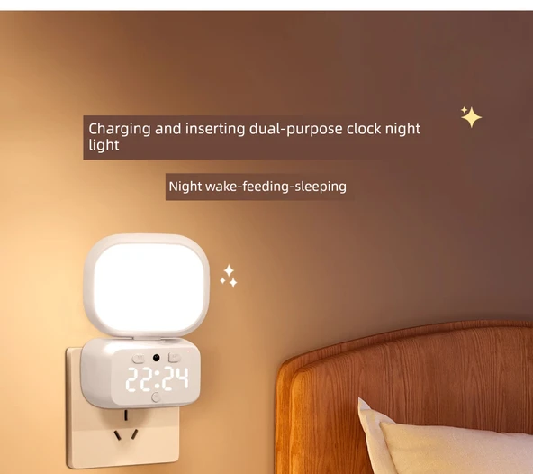 Uzaktan Kumandalı LED Gece Lambası - Monokrom Sıcak Işık - Saat Yok - 7