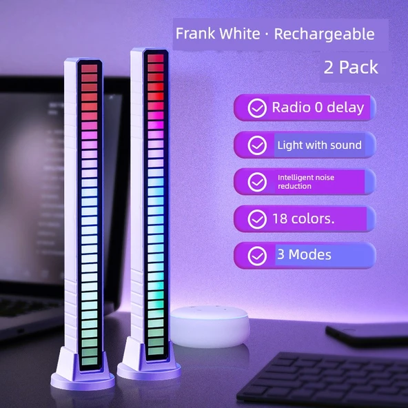 Ses Kontrollü RGB Ses Alma Lambası - Beyaz Tak-Çalıştır Aynı 2 Paket