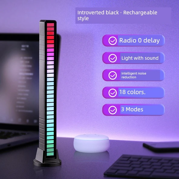 Ses Kontrollü RGB Ses Alma Lambası - Tremolo Siyah Tak-Çalıştır Çift Kullanım 1 Paket