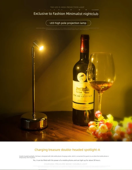 Şarjlı LED Bar Masa Lambası - Dimmer Anahtarı - Koyu Kahverengi - 6