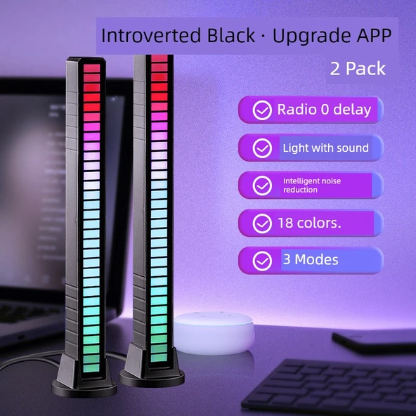 Ses Kontrollü RGB Ses Alma Lambası - Tremolo Siyah APP ile Tak-Çalıştır Çift Kullanım 2 Paket