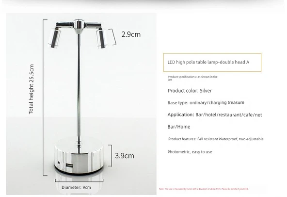 Şarjlı LED Bar Masa Lambası - Dimmer Anahtarı - Huang Gümüş - 12