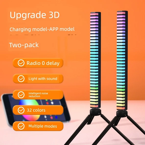 Ses Kontrollü RGB Ses Alma Lambası - Gelişmiş 3D Siyah Tak-Çalıştır Çift Kullanım 2 Paket