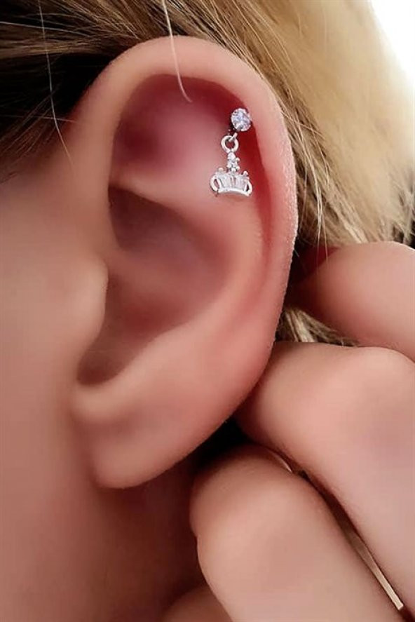 Taç Figürlü Sallantılı 316L Anti Alerjik Cerrahi Çelık Helix Kikirdak Piercing ürün görseli