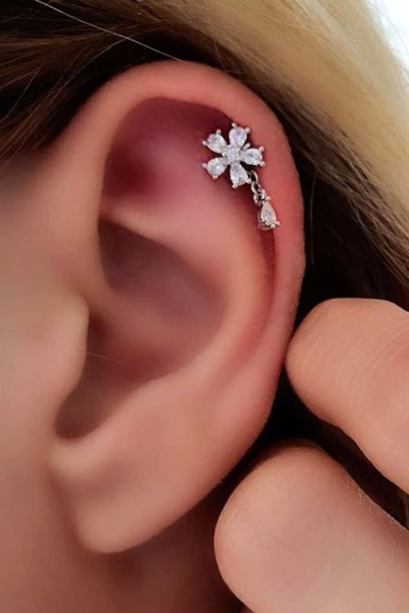 Çicek Figürlü 316L Anti Alerjik Cerrahi Celik Helix Kikirdak Piercing ürün görseli