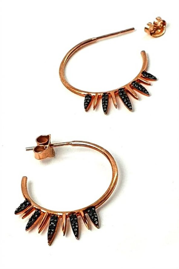 Oniks Taşlı Gümüş Rose Trend Yarım Halka Küpe Cap 2 Cm ürün görseli