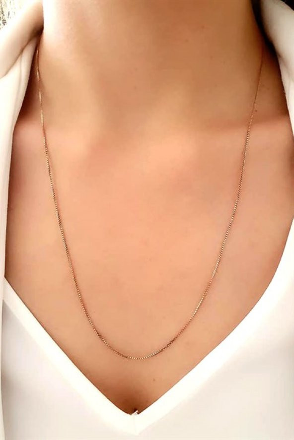 İtalyan Tasarimi Gümüş Rose Asansörlü Ayarlanabilir Zincir Kolye Max Boy 60 Cm ürün görseli