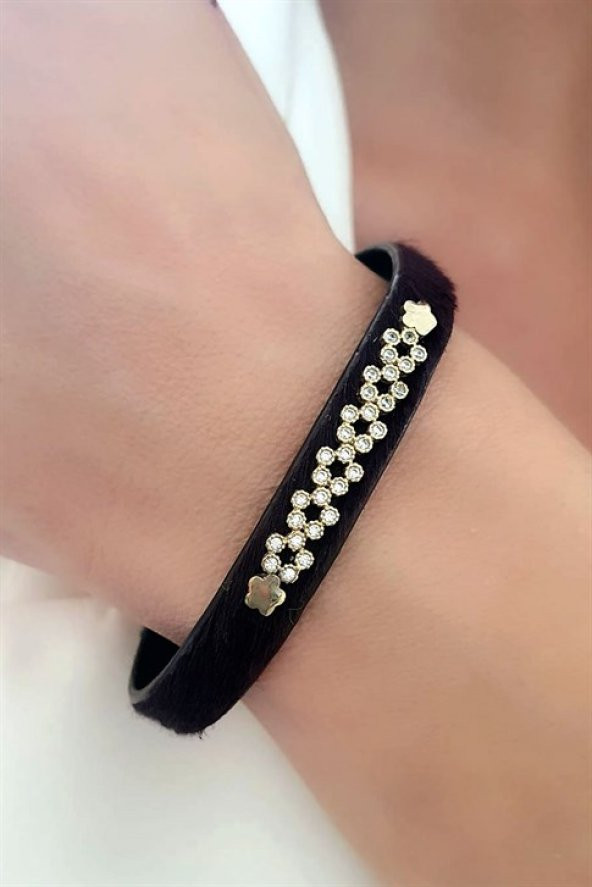 Deri İtalyan Tasarımı Gümüş Detaylı Bileklik ürün görseli