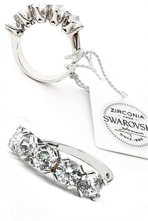 Swarovski Taşlı Gümüş Beş Taş Yüzük