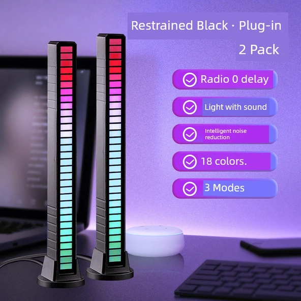 Ses Kontrollü RGB Ses Alma Lambası - Siyah Tak-Çalıştır 2 Paket
