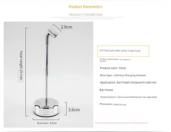 Şarjlı LED Bar Masa Lambası - Dimmer Anahtarı - Gümüş B Dört Sıcak Beyaz Şarj Hazinesi - 11