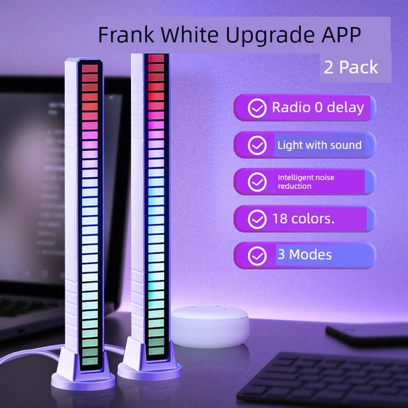 Ses Kontrollü RGB Ses Alma Lambası - Beyaz APP ile Aynı Shake Tak-Çalıştır Çift Kullanım 2 Paket