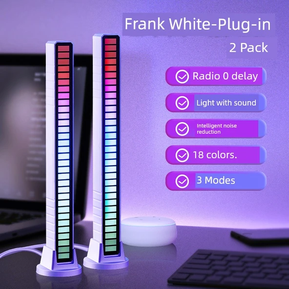 Ses Kontrollü RGB Ses Alma Lambası - Beyaz Tak-Çalıştır 2 Paket