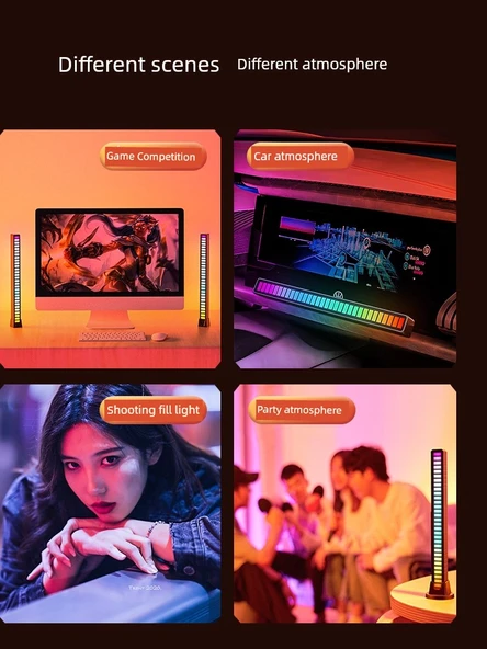 RGB Ses Kontrol Ritim Işık Çubuğu - Şarjlı Beyaz - 1 Paket - 5