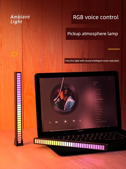 RGB Ses Kontrol Ritim Işık Çubuğu - Şarjlı Beyaz - 1 Paket - 2