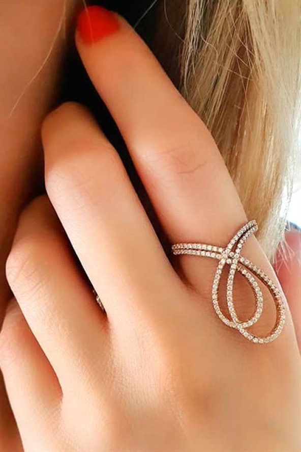 Zirkon Taşlı Gümüş Rose Yüzük ürün görseli