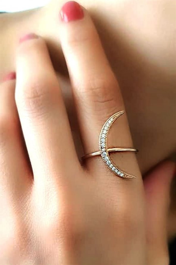 Hilal Figürlü Gümüş Rose Yüzük ürün görseli