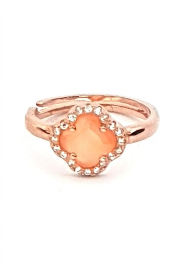 Yonca Figürlü Kedi Gözü Taşlı Gümüş Ayarlanabilir Rose Şovalye Yuzuk ürün görseli