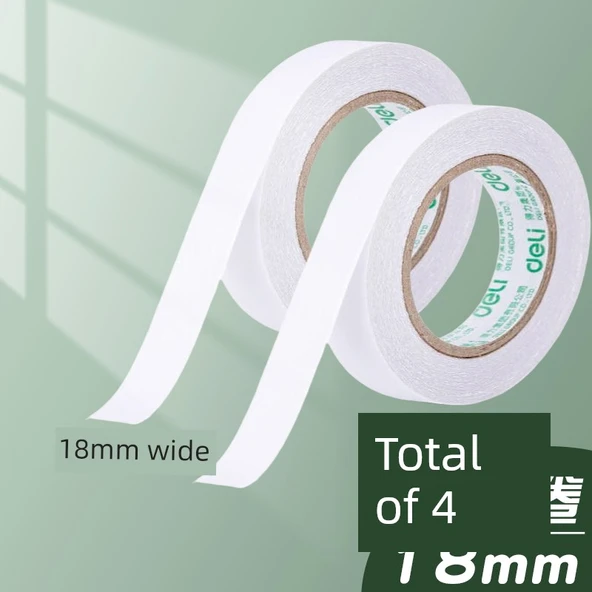 Çift Taraflı Yapışkan Bant - Küçük Rulo - 18mm - 4 Rulo (El Makası Dahil)