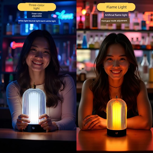 Şarjlı LED Bar Masa Lambası - Zar Kupa Lambası A + Üç Renk Işık + Kayış Sap (Şarj Aleti Hariç) - 3