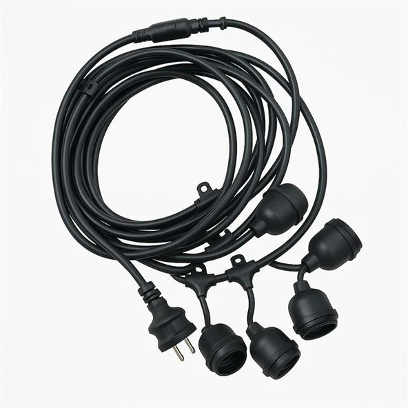 Ledx KB00001 5'li E27 Duy Sıralı 5 Metre Lamba Kablosu (5 Adet Duy İçerir) - Resim 3