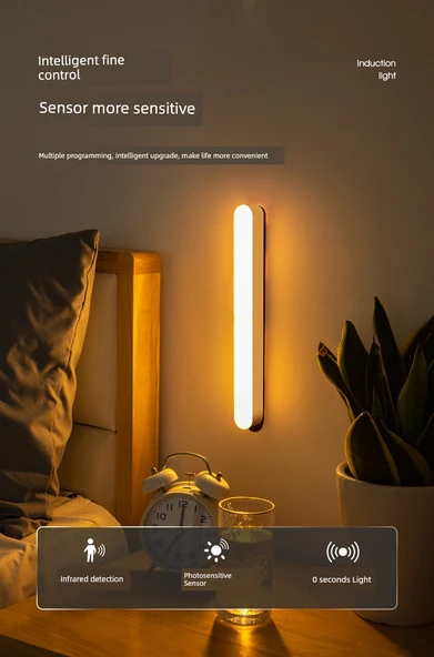 Akıllı Kablosuz Şarjlı LED Koridor Lambası - Beyaz Işık / İnsan Sensör Anahtar 2 Mod - Tek Paket - 11