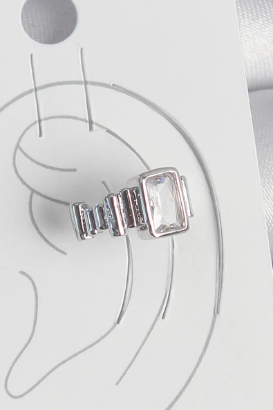 Pirinç Gümüş Renk Kare Zirkon Taşlı Kadın Kıkırdak Model Küpe - TJ-BKP10560 ürün görseli 1