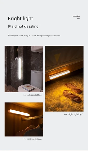 Akıllı Kablosuz Şarjlı LED Koridor Lambası - Beyaz Işık / İnsan Sensör Anahtar 2 Mod - Tek Paket - 10
