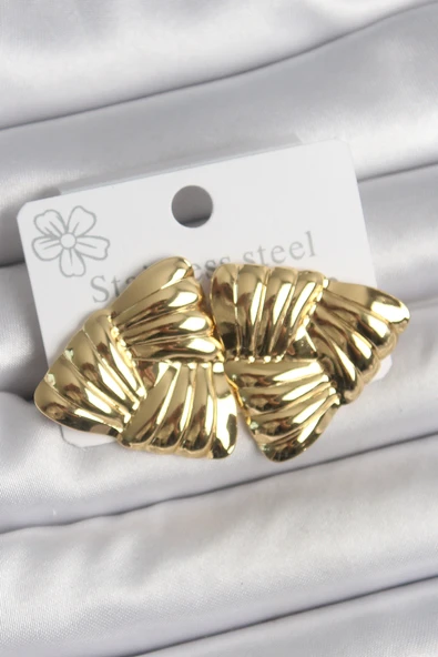 316 Çelik Gold Renk İşlemeli Üçgen Model Kadın Küpe - TJ-BKP10524 ürün görseli 1