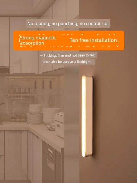 Akıllı Kablosuz Şarjlı LED Koridor Lambası - Sarı Işık / İnsan Vücudu Sensör Anahtar 2 Mod - Tek Paket - 6