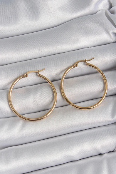 316 Çelik Gold Renk 33 mm Kadın Halka Model Kadın Küpe - TJ-BKP10509 ürün görseli 1
