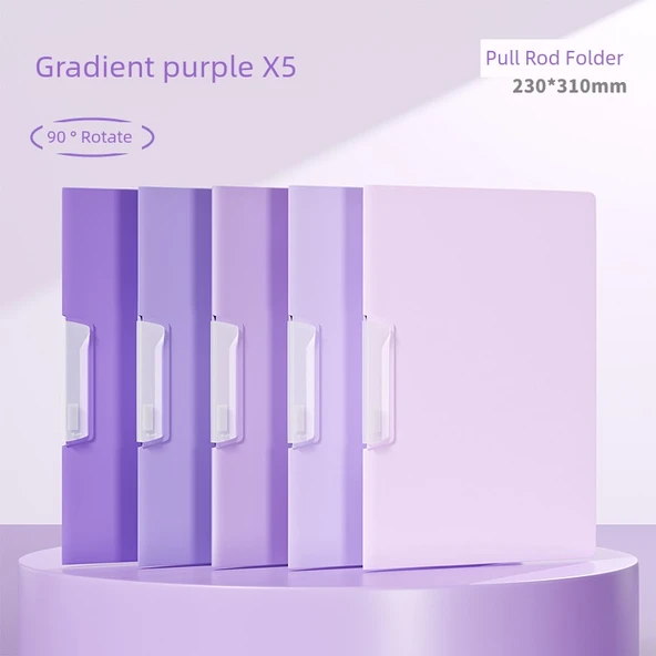 A4 Dönme Kaydırma Tutma Rapor Kapağı - 5 Paket [Gradyan Mor] Yeni Geliştirilmiş Yan Açılı