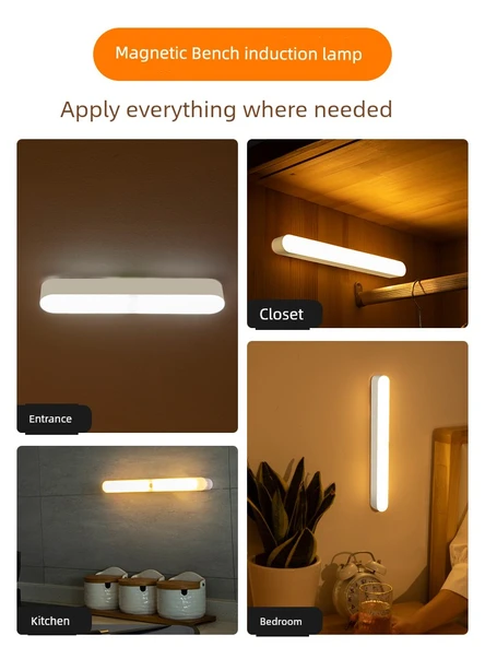 Akıllı Kablosuz Şarjlı LED Koridor Lambası - Sarı Işık / İnsan Vücudu Sensör Anahtar 2 Mod - Tek Paket - 3