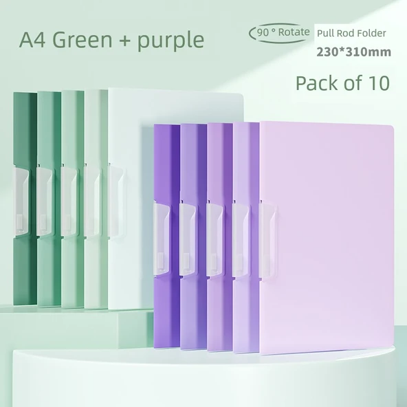 A4 Dönme Kaydırma Tutma Rapor Kapağı - 10 Paket [Gradyan Yeşil + Gradyan Mor]