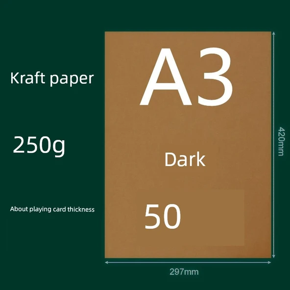 Kraft Karton Kağıdı - A3, 250gsm, Koyu Renk, 50 Sayfa