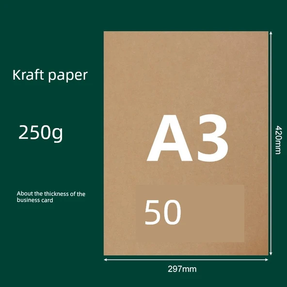 Kraft Karton Kağıdı - A3, 250gsm, Açık Renk, 50 Sayfa