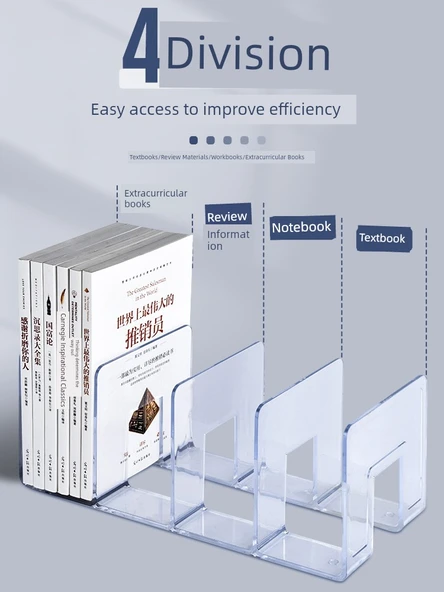 Akrilik Kitap Rafı - Ekstra Büyük ve Kalın 1.5 Kat - Üç Sütun - Şeffaf -1 - 2