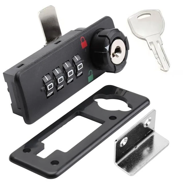 PowerMaster PM-26731 4 Haneli Şifreli Ve Anahtarlı Mekanik Siyah Çekmece Dolap Kilidi (Sol)