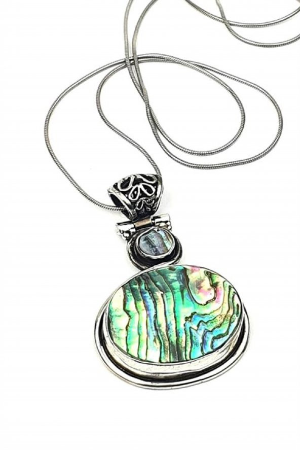 Okyanus Sedefi El İşi Tasarım Gümüş Kolye ürün görseli