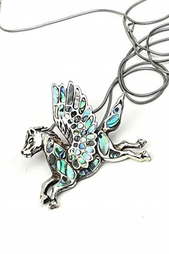 Okyanus Sedefi Gümüş Tasarım Pegasus Figürlü Kolye ürün görseli