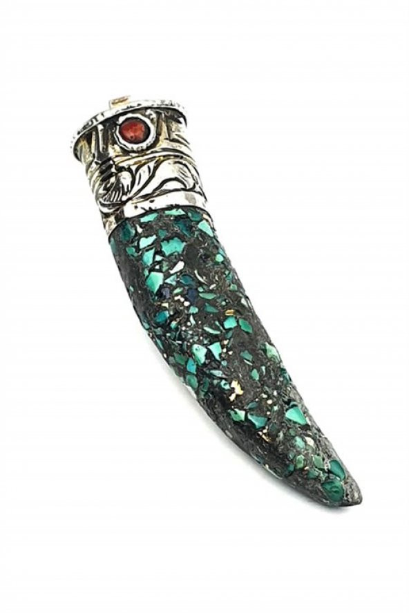 Gümüş Turkuaz Taşlı Tasarım Diş Kolye Ucu ürün görseli