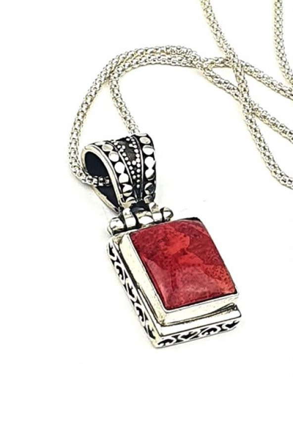 Mercan Taşlı Gümüş Tasarım Kolye ürün görseli