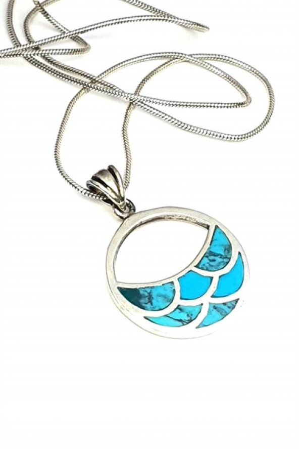 Turkuaz Taşlı Gümüş Modern Kolye ürün görseli
