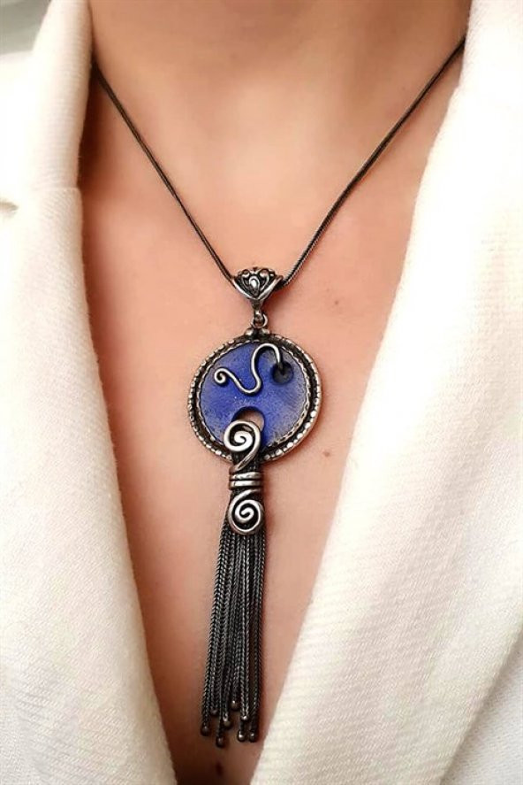 Lapis Taşlı Gümüş Tasarım El İşi Kolye ürün görseli