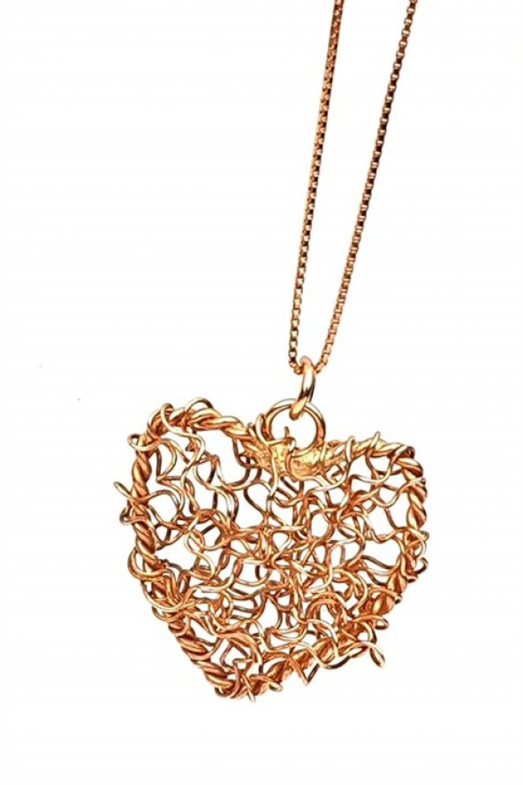Tasarım El İşi Gümüş Rose Kalp Kolye ürün görseli