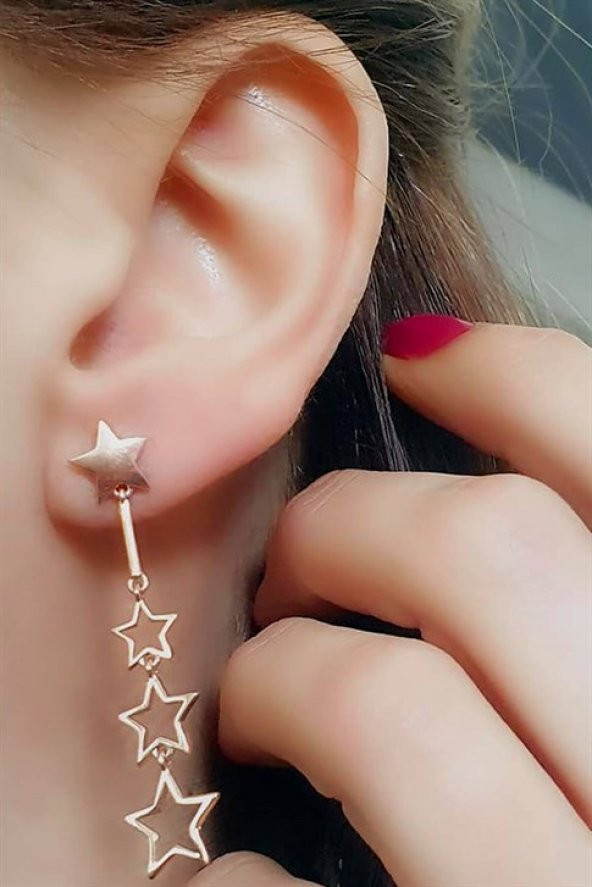 Yıldız Figürlü Gümüş Rose Küpe ürün görseli